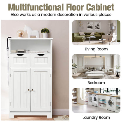 Bathroom Wooden Side Cabinet with 2 Drawers and 2 Doors, White Floor Cabinets at Gallery Canada