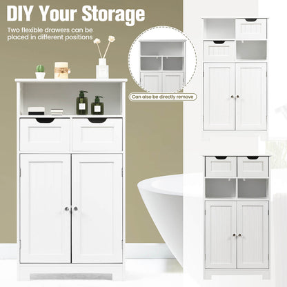 Bathroom Wooden Side Cabinet with 2 Drawers and 2 Doors, White Floor Cabinets at Gallery Canada