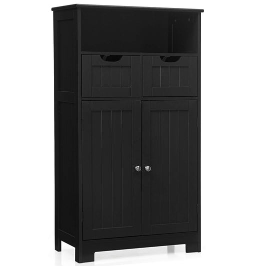 Bathroom Wooden Side Cabinet with 2 Drawers and 2 Doors, Black Floor Cabinets Black at Gallery Canada