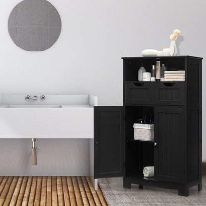 Bathroom Wooden Side Cabinet with 2 Drawers and 2 Doors, Black Floor Cabinets at Gallery Canada