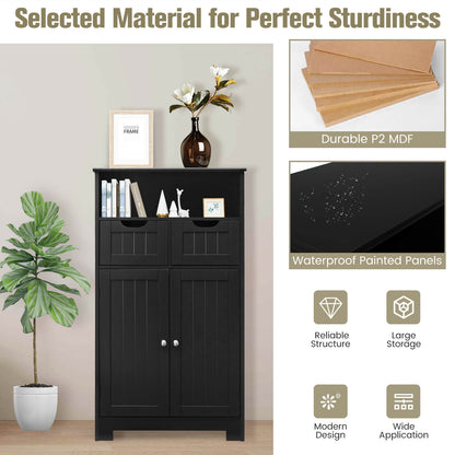 Bathroom Wooden Side Cabinet with 2 Drawers and 2 Doors, Black Floor Cabinets at Gallery Canada