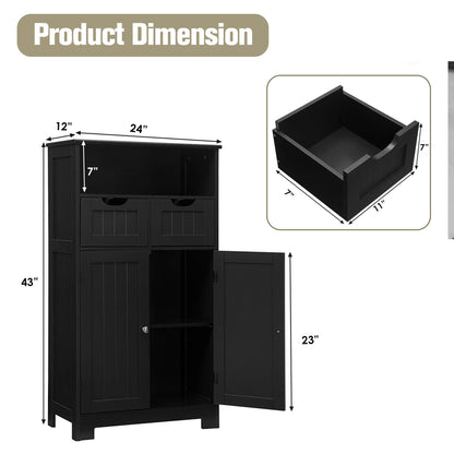 Bathroom Wooden Side Cabinet with 2 Drawers and 2 Doors, Black Floor Cabinets at Gallery Canada