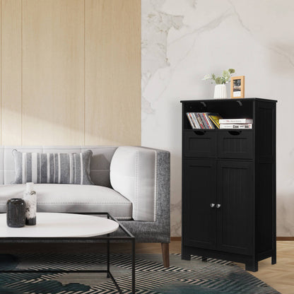 Bathroom Wooden Side Cabinet with 2 Drawers and 2 Doors, Black Floor Cabinets at Gallery Canada