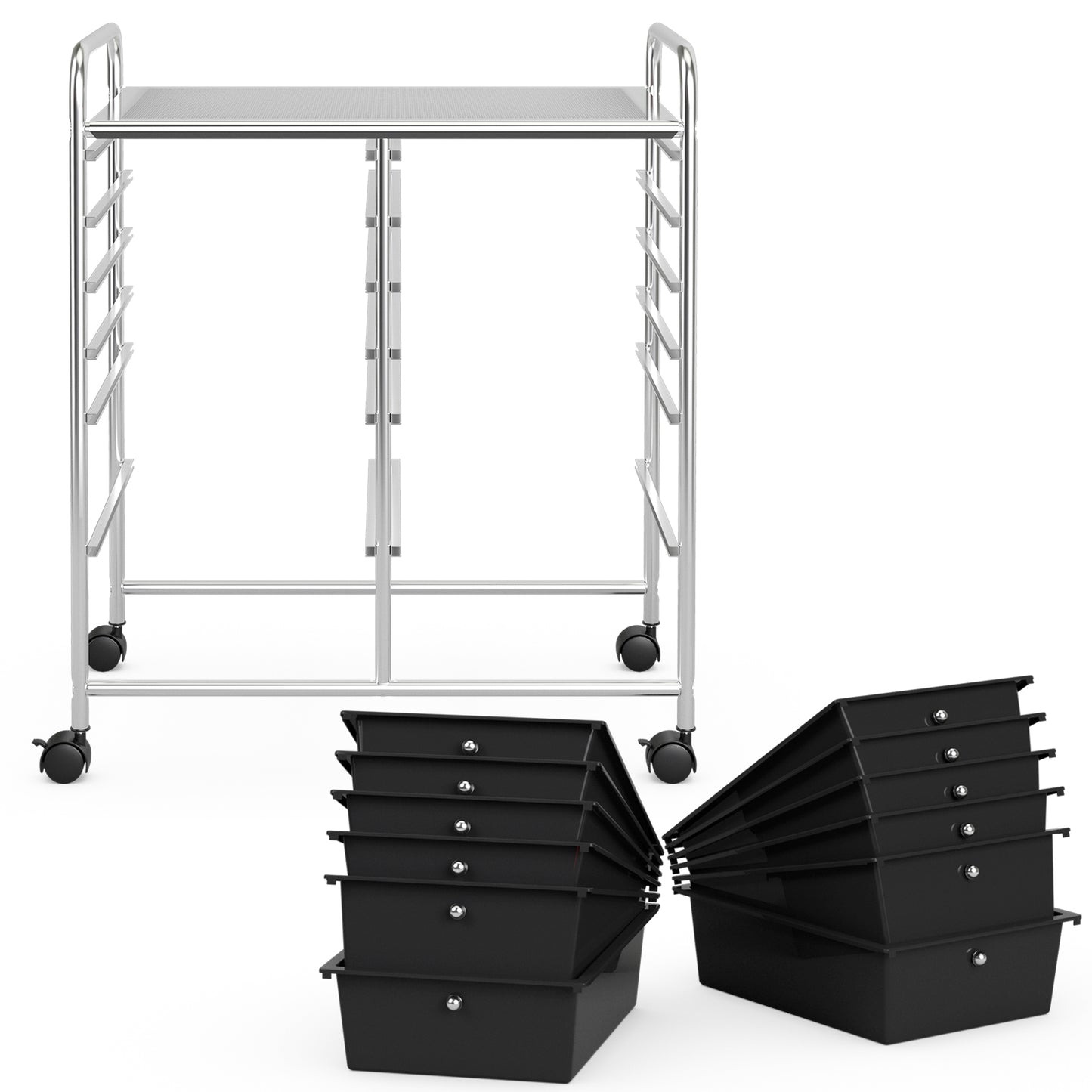 12 Storage Drawer Organizer Bins Rolling Cart, Black