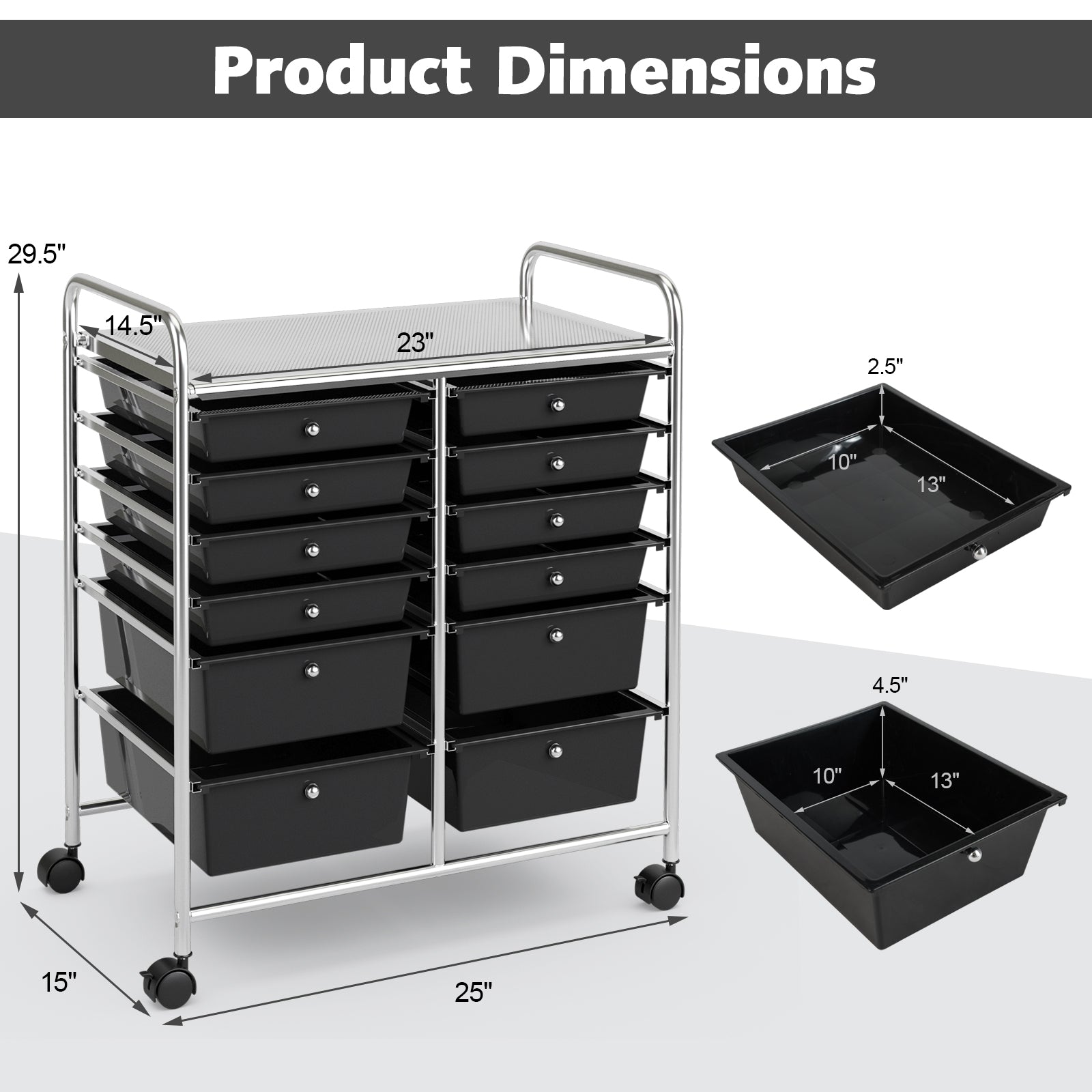 12 Storage Drawer Organizer Bins Rolling Cart, Black File Cabinets at Gallery Canada
