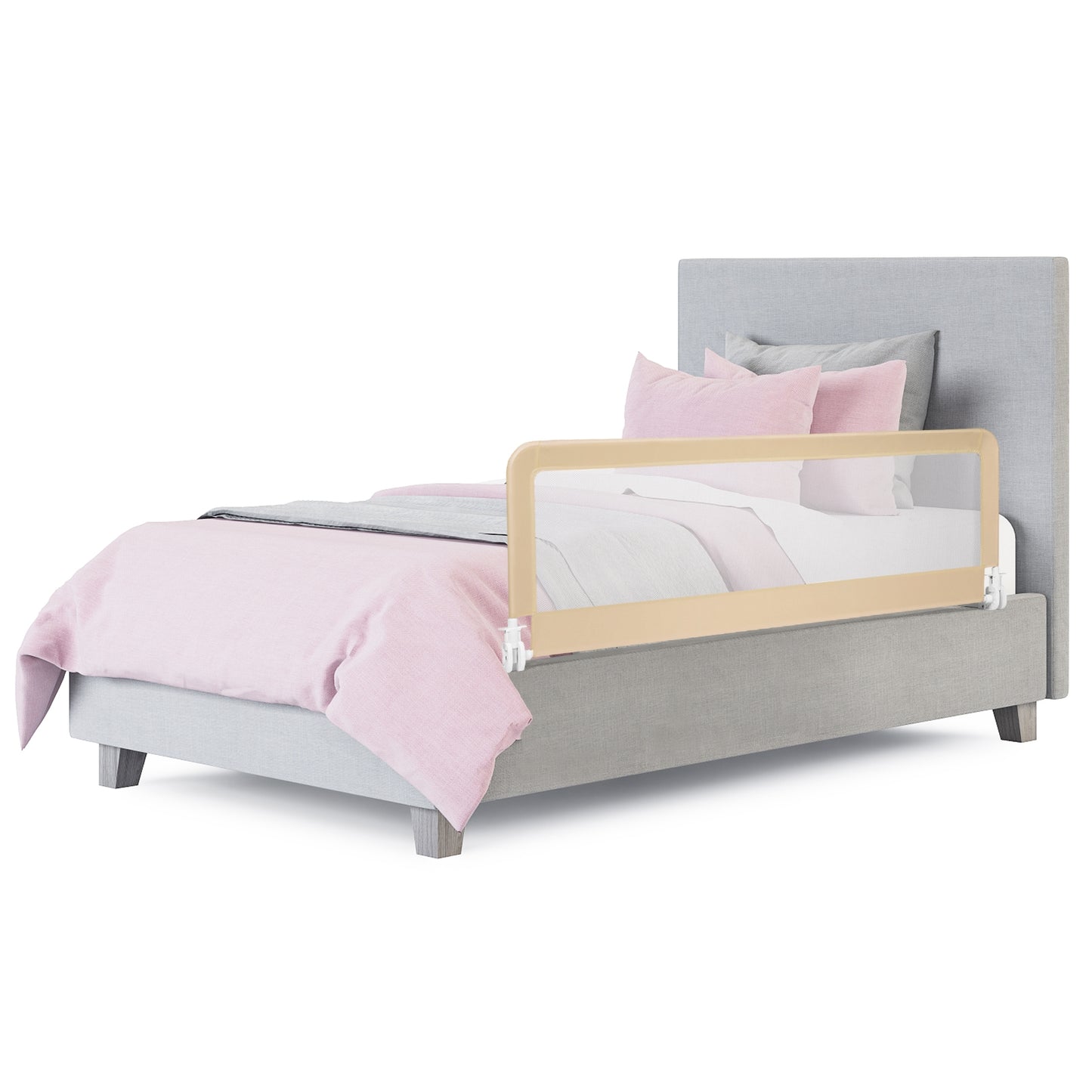 59 Inch Extra Long Folding Breathable Baby Children Toddlers Bed Rail Guard with Safety Strap, Beige Bed Rails at Gallery Canada