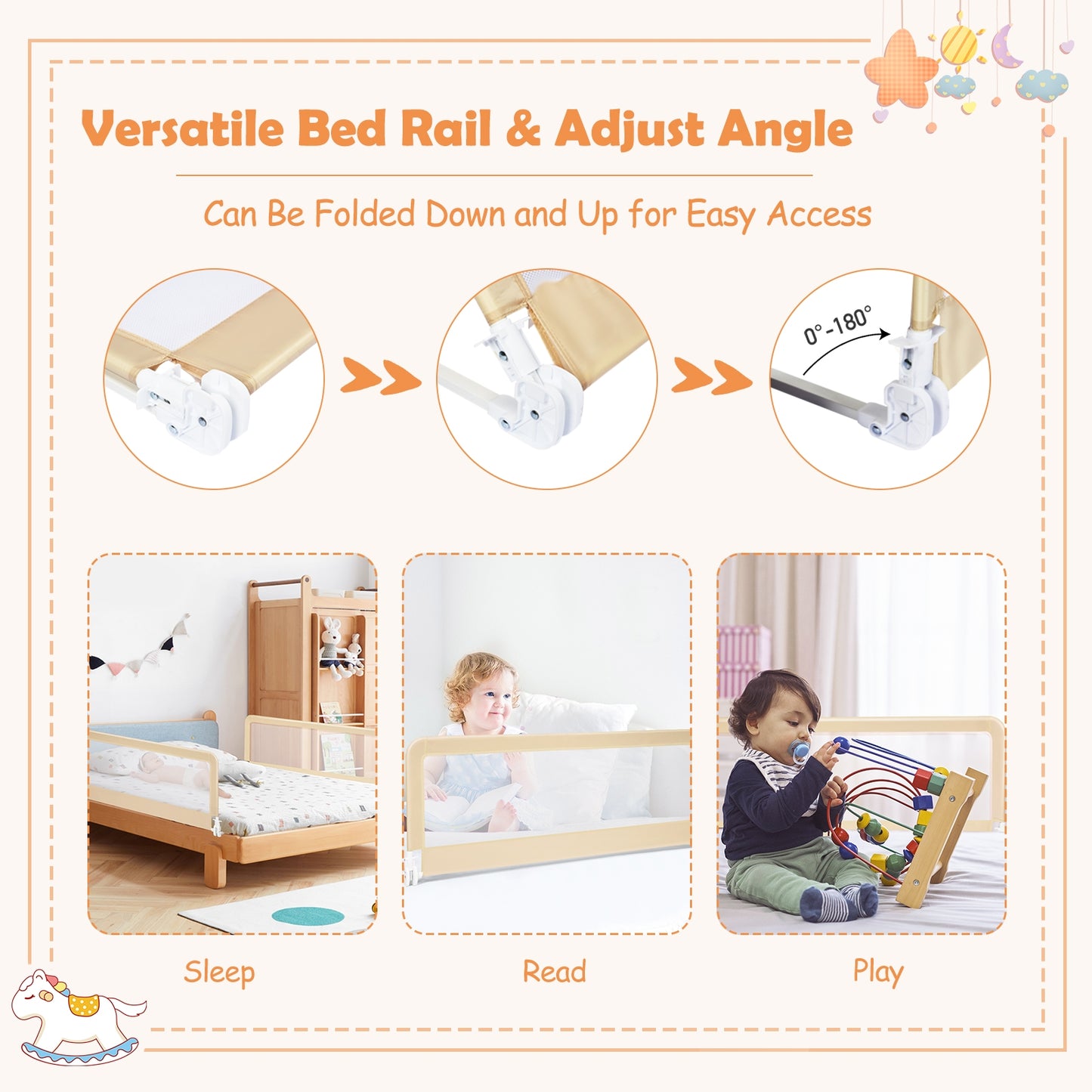 59 Inch Extra Long Folding Breathable Baby Children Toddlers Bed Rail Guard with Safety Strap, Beige Bed Rails at Gallery Canada