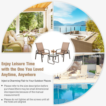 3 Pieces Patio Bistro Furniture Set with Adjustable Backrest, Brown Patio Conversation Sets at Gallery Canada