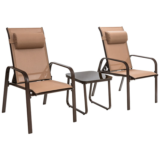 3 Piece Patio Bistro Set, Adjustable Backrest, Brown