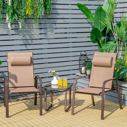 3 Pieces Patio Bistro Furniture Set with Adjustable Backrest, Brown Patio Conversation Sets at Gallery Canada