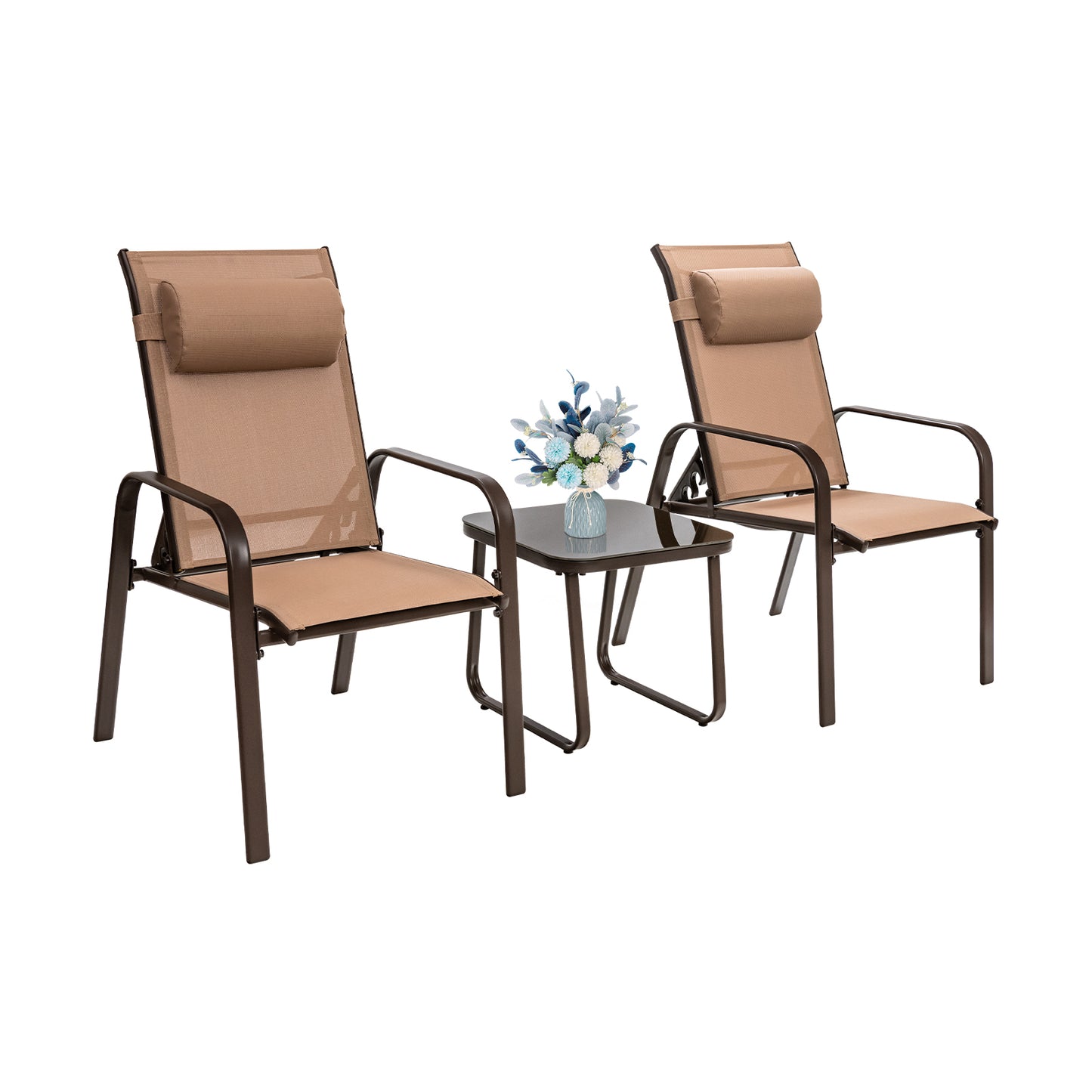 3 Pieces Patio Bistro Furniture Set with Adjustable Backrest, Brown Patio Conversation Sets at Gallery Canada