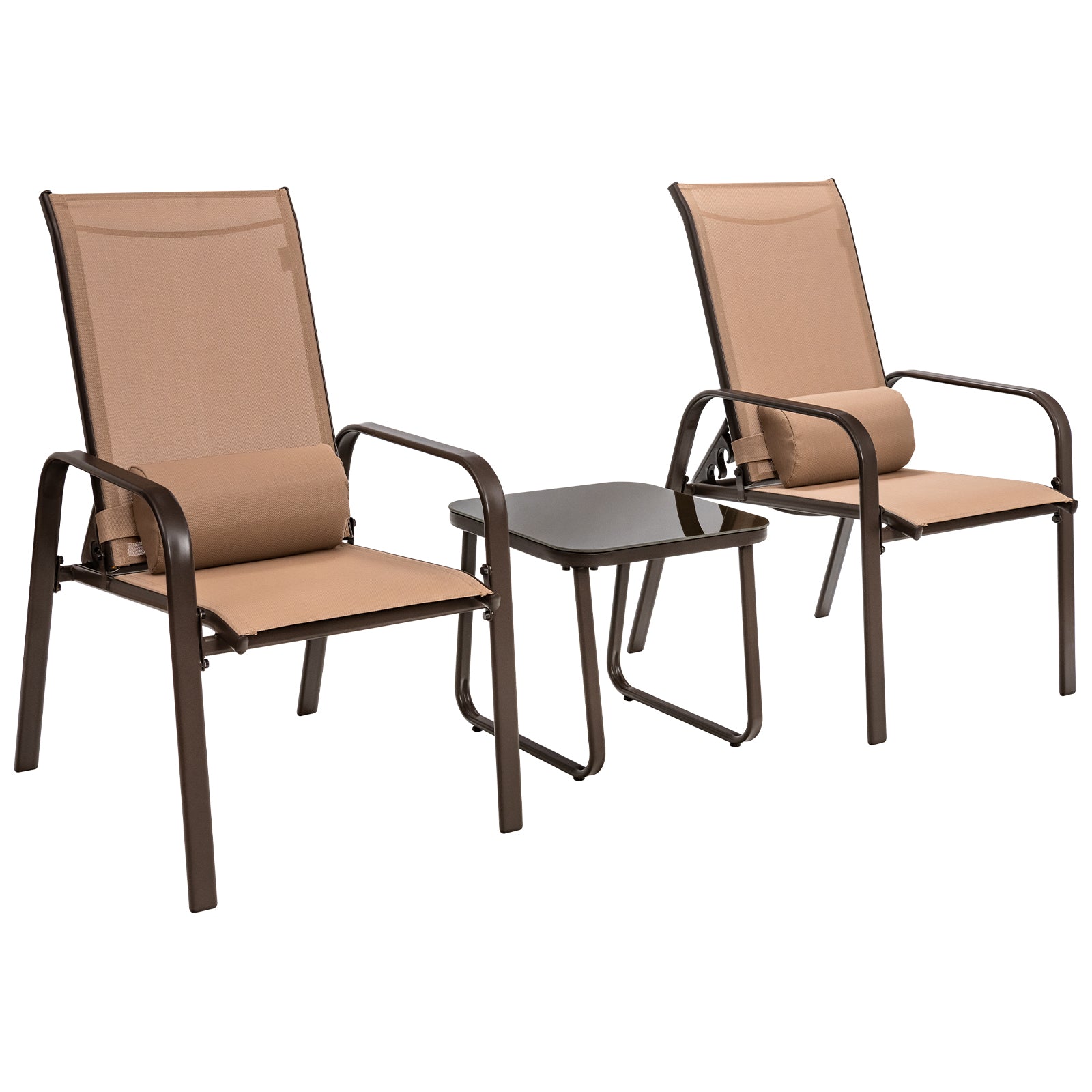 3 Pieces Patio Bistro Furniture Set with Adjustable Backrest, Brown Patio Conversation Sets at Gallery Canada
