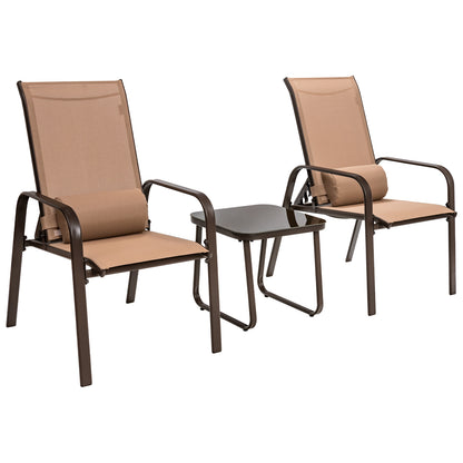 3 Pieces Patio Bistro Furniture Set with Adjustable Backrest, Brown Patio Conversation Sets at Gallery Canada