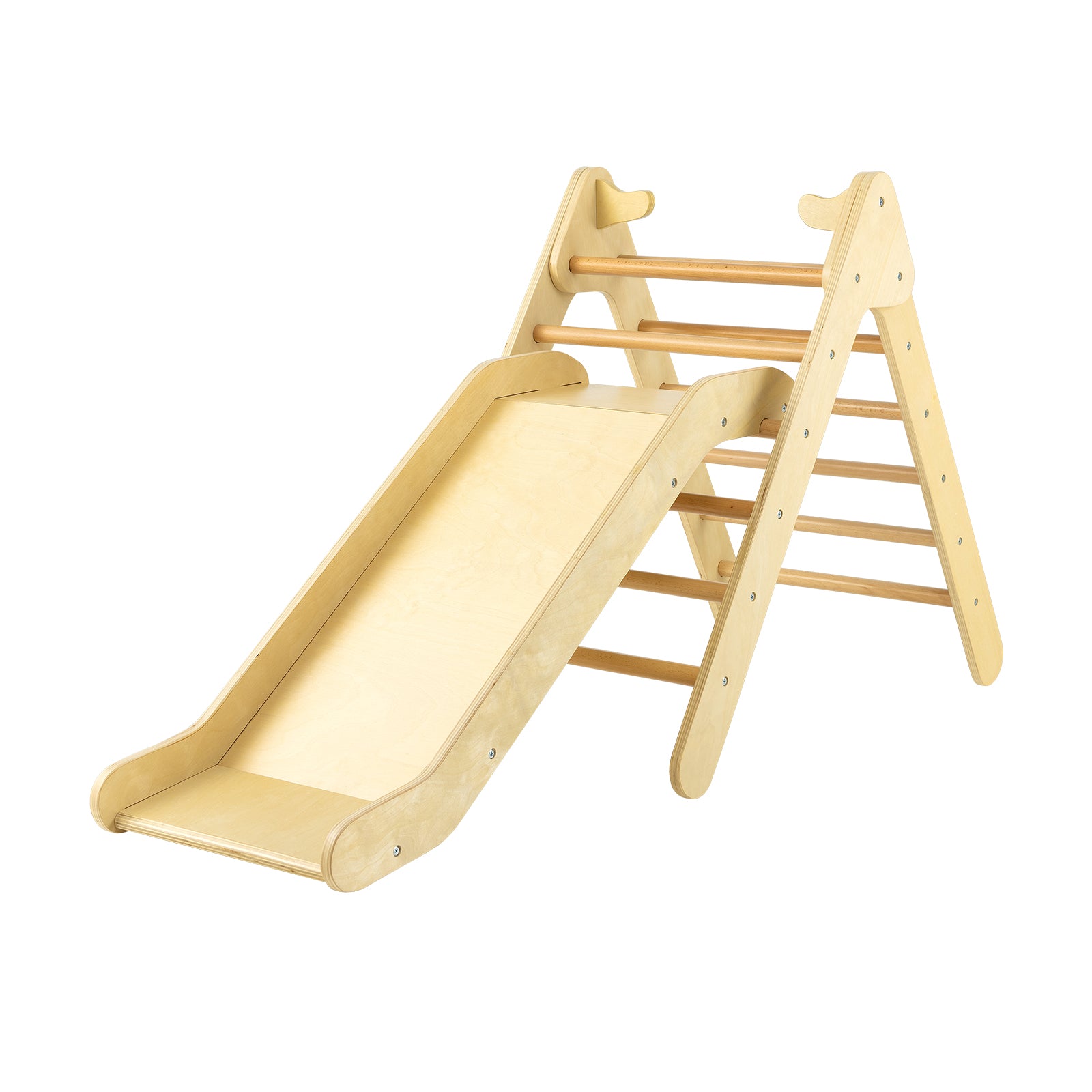 Wooden Triangle Climber Set, Adjustable Slide, Natural Climbers & Slides Natural at Gallery Canada
