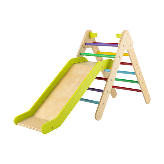 2-in-1 Wooden Triangle Climber Set with Gradient Adjustable Slide, Multicolor Climbers & Slides Multicolor at Gallery Canada