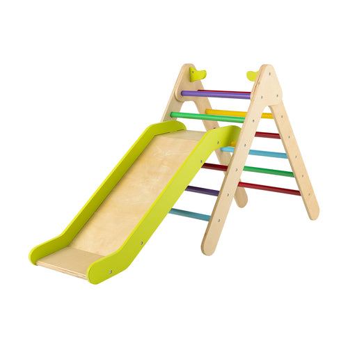 Wooden Triangle Climber Set, Gradient Adjustable Slide, Multicolor