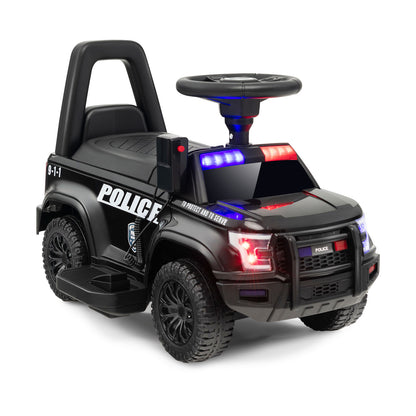 6V Kids Police Car With Megaphone, Siren, Flashing Lights, Black