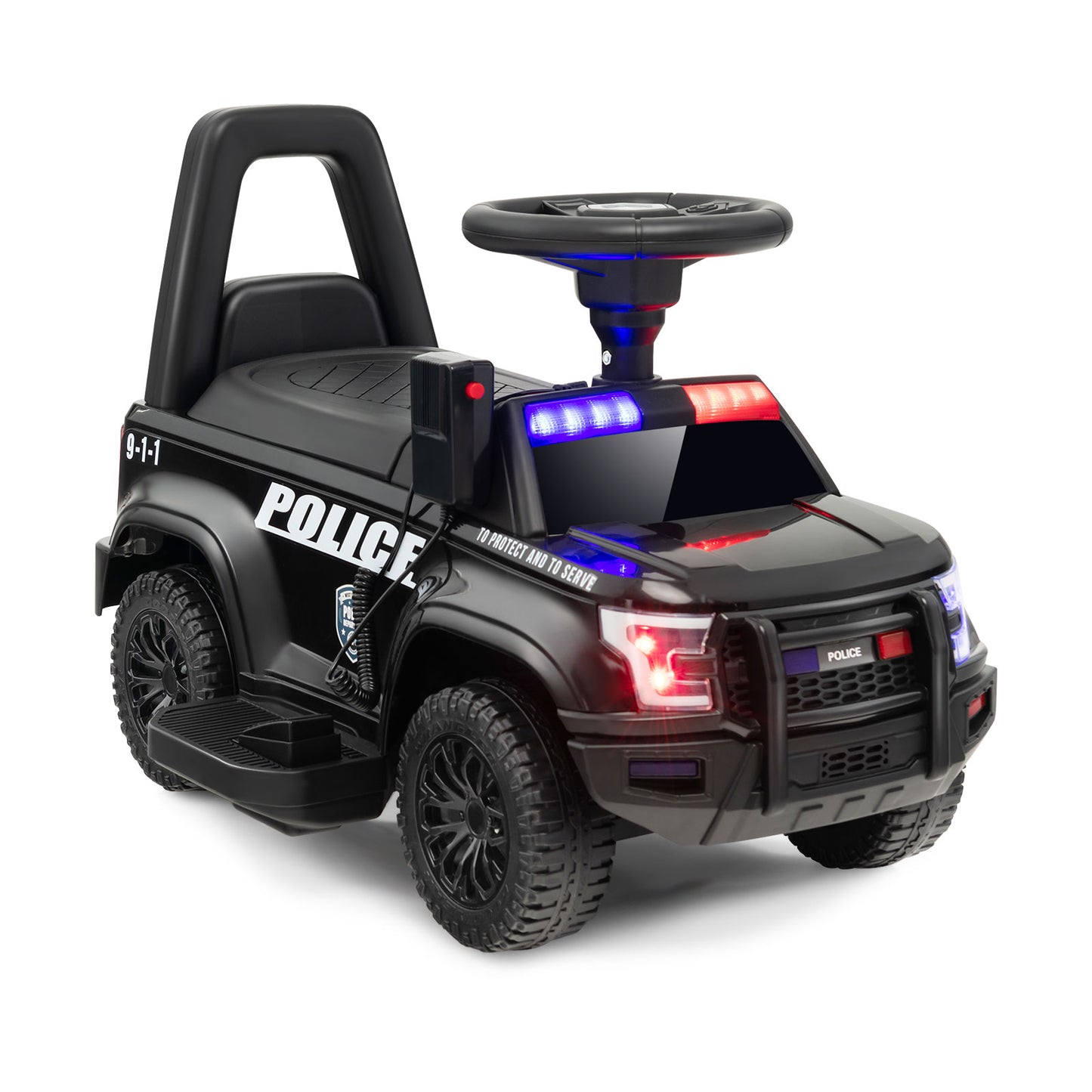 6V Kids Ride On Police Car with Real Megaphone and Siren Flashing Lights, Black Powered Ride On Toys at Gallery Canada