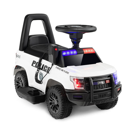 6V Kids Ride On Police Car with Real Megaphone and Siren Flashing Lights, White - Gallery Canada