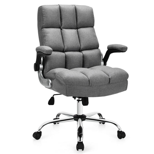 Adjustable Swivel Office Chair with High Back and Flip-up Arm for Home and Office, Gray - Gallery Canada