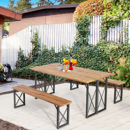 6-Person Outdoor Patio Dining Table Set with 2 Inch Umbrella Hole, Natural Picnic Tables at Gallery Canada