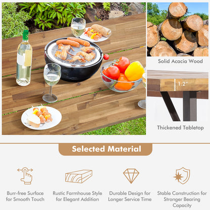 6-Person Outdoor Patio Dining Table Set with 2 Inch Umbrella Hole, Natural Picnic Tables at Gallery Canada