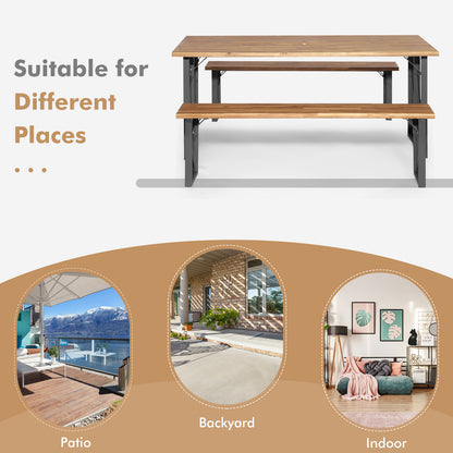 6-Person Outdoor Patio Dining Table Set with 2 Inch Umbrella Hole, Natural Picnic Tables at Gallery Canada