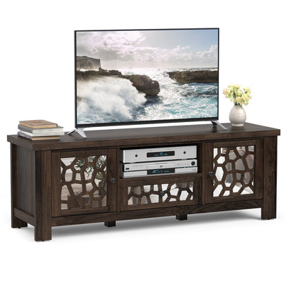 55 Inch Retro TV Stand Media Entertainment Center with Mirror Doors and Drawer, Dark Brown - Gallery Canada