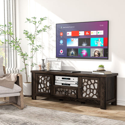 55 Inch Retro TV Stand Media Entertainment Center with Mirror Doors and Drawer, Dark Brown - Gallery Canada