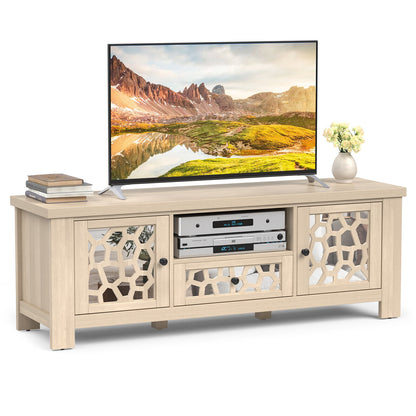 55 Inch Retro TV Stand Media Entertainment Center with Mirror Doors and Drawer, Natural Entertainment Centers & TV Stands at Gallery Canada