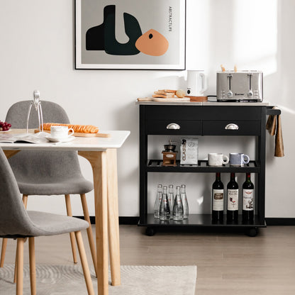 Rolling Kitchen Island Trolley Cart with Drawers, Black - Gallery Canada