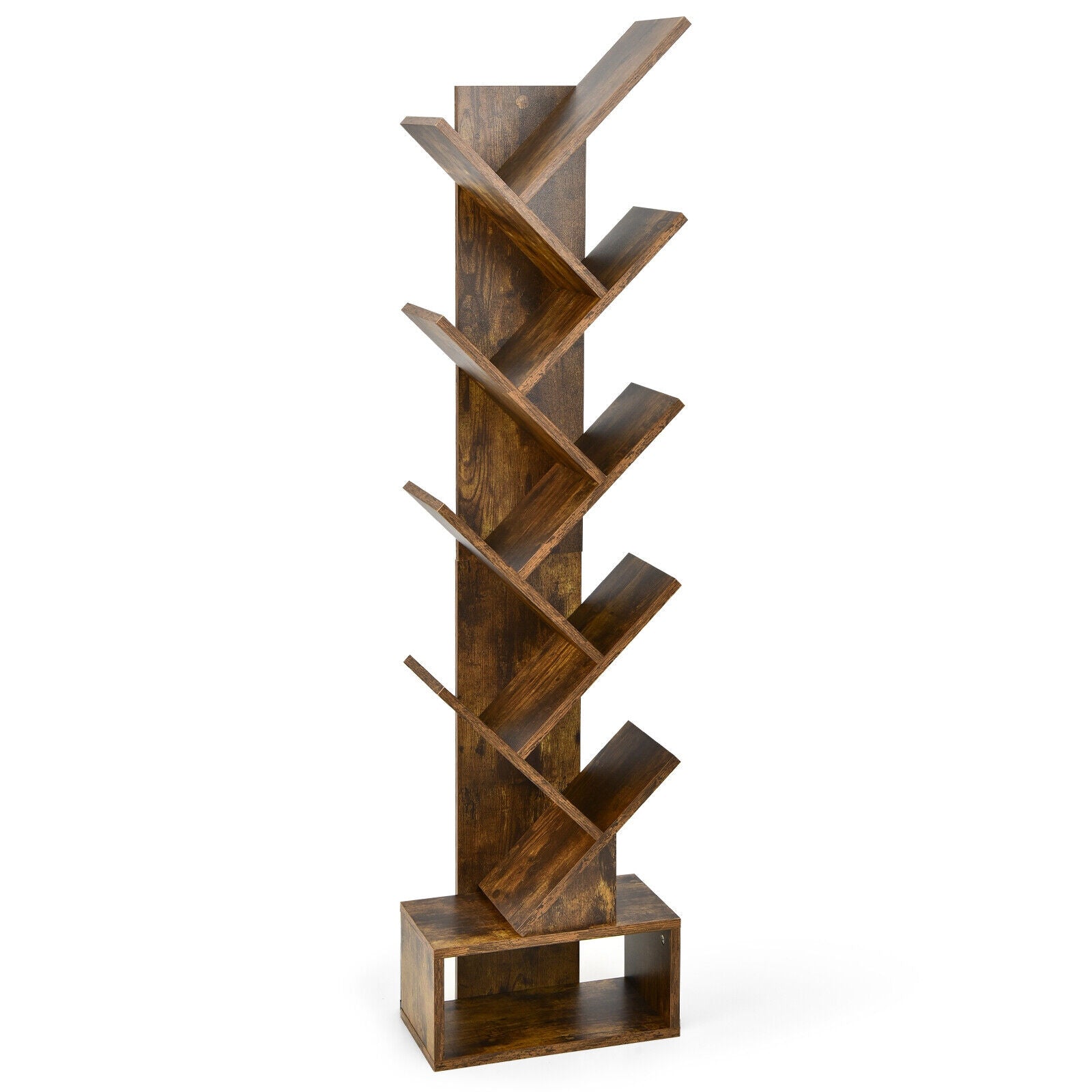 10-Tier Tree Bookshelf With Drawer, Rustic Brown Bookcases at Gallery Canada