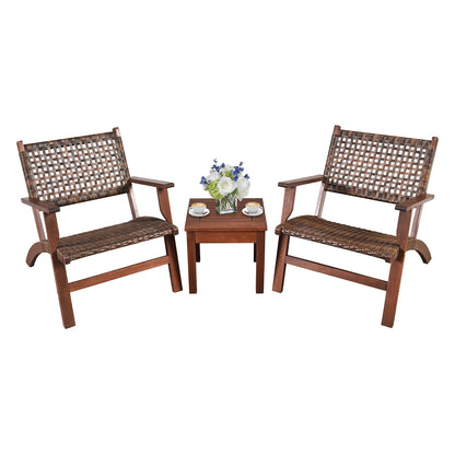 3 Pieces Outdoor Wooden Patio Rattan Furniture Set, Brown Patio Conversation Sets at Gallery Canada