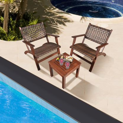 3 Pieces Outdoor Wooden Patio Rattan Furniture Set, Brown Patio Conversation Sets at Gallery Canada