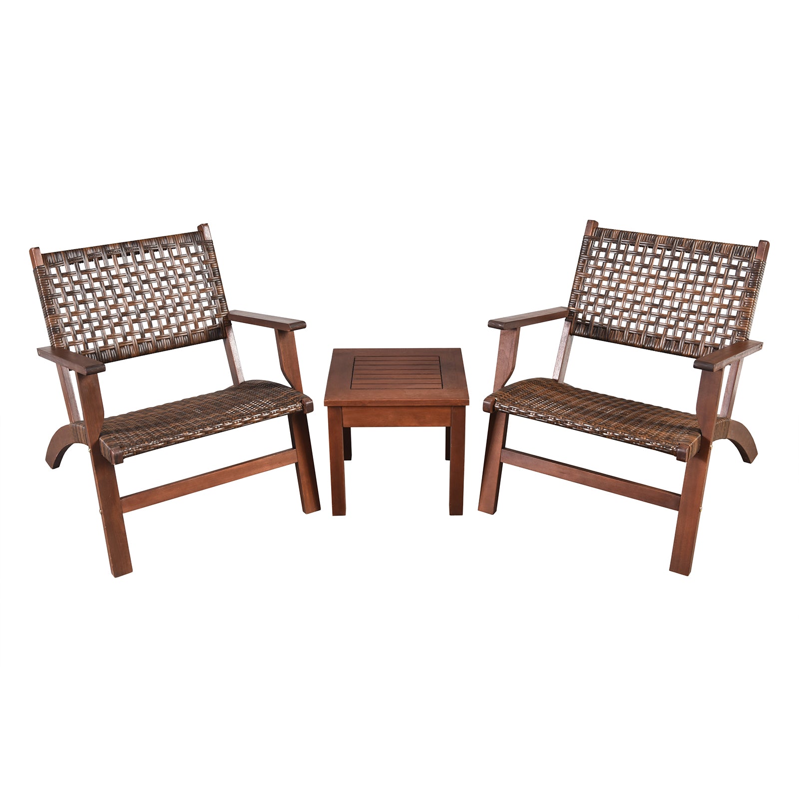 3 Pieces Outdoor Wooden Patio Rattan Furniture Set, Brown Patio Conversation Sets at Gallery Canada