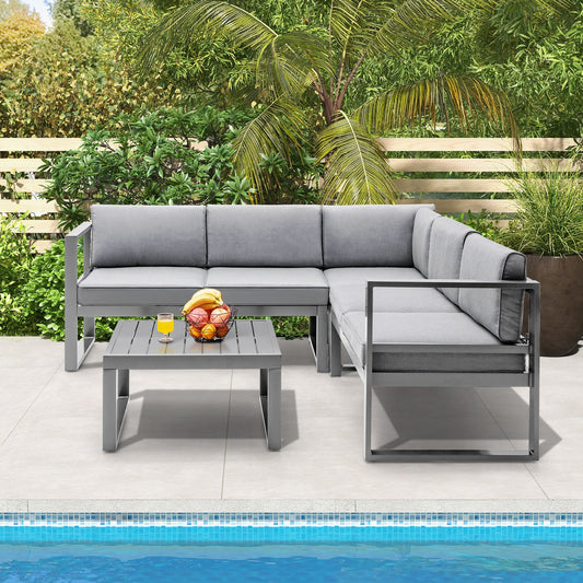 4 Pieces Aluminum Patio Furniture Set with Thick Seat and Back Cushions, Gray - Gallery Canada