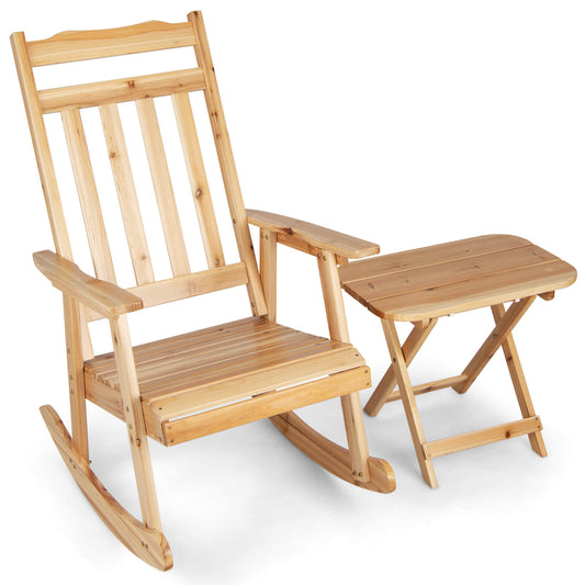 Front Porch Rocking Chair and Foldable Table Set for Outdoors, Natural - Gallery Canada
