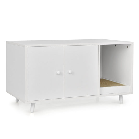 Cat Litter Box Enclosure with Divider and Double Doors, White at Gallery Canada
