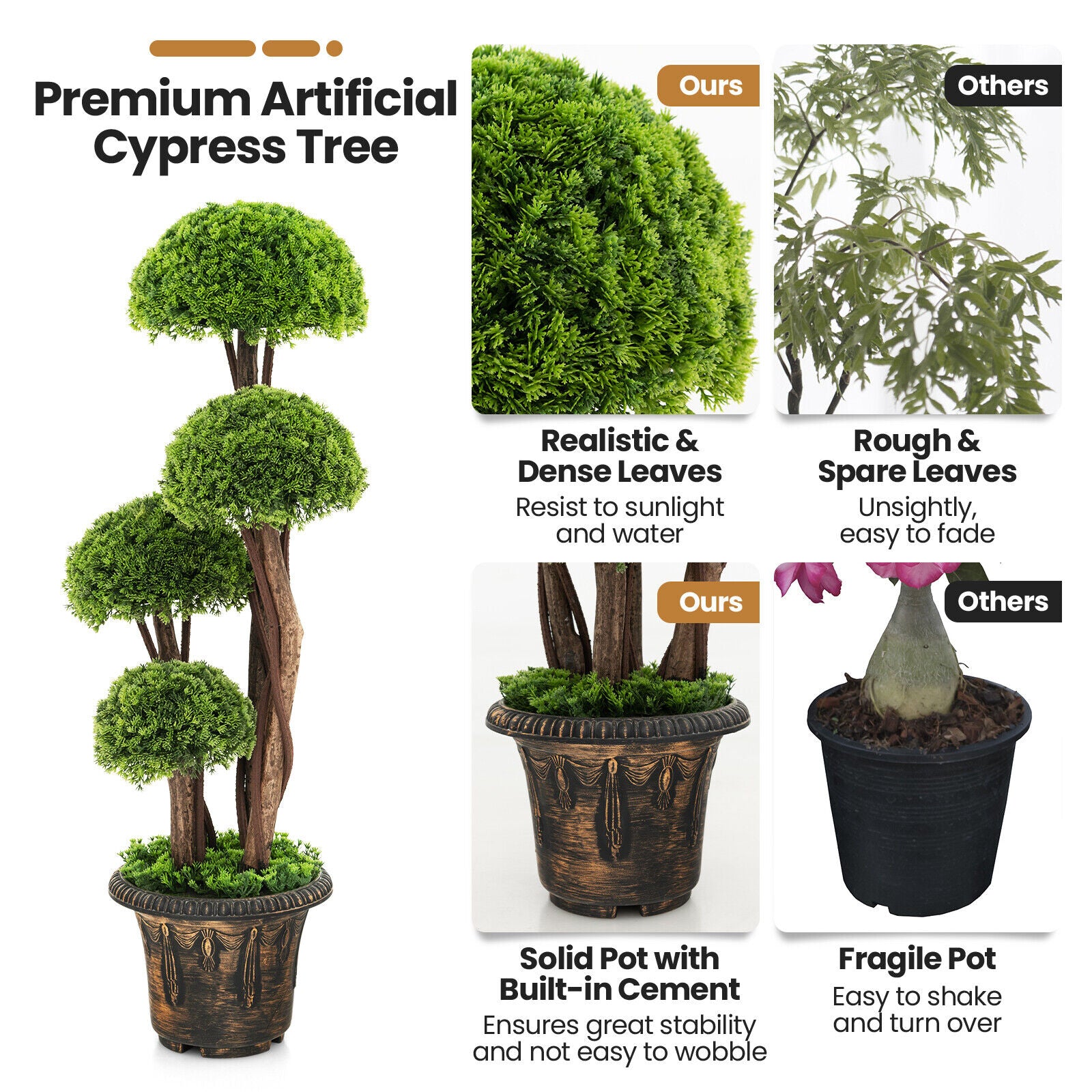 3 Feet Artificial Cedar Topiary Tree, Rattan Trunk, Green Faux Plants at Gallery Canada