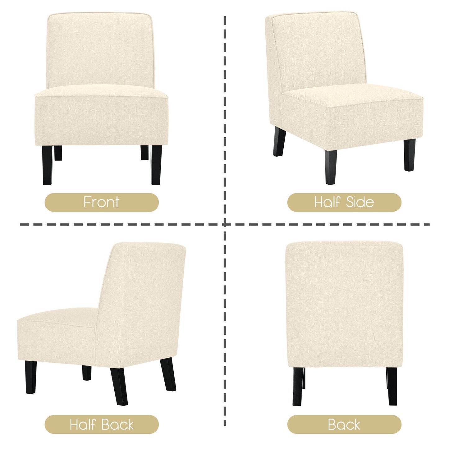 Modern Armless Accent Chair with Rubber Wood Legs, Beige - Gallery Canada