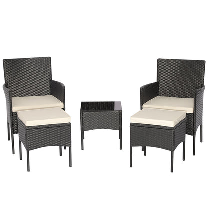 5 Piece Outdoor Wicker Sofa Set, Coffee Table, 2 Ottomans, White Patio Conversation Sets White at Gallery Canada