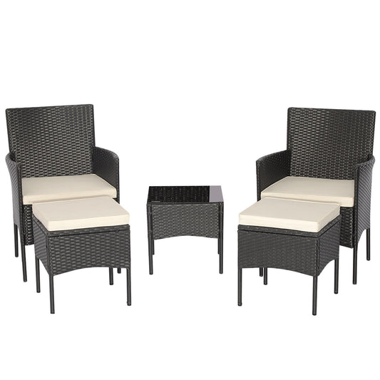 5 Piece Outdoor Wicker Sofa Set, Coffee Table, 2 Ottomans, White Patio Conversation Sets White at Gallery Canada