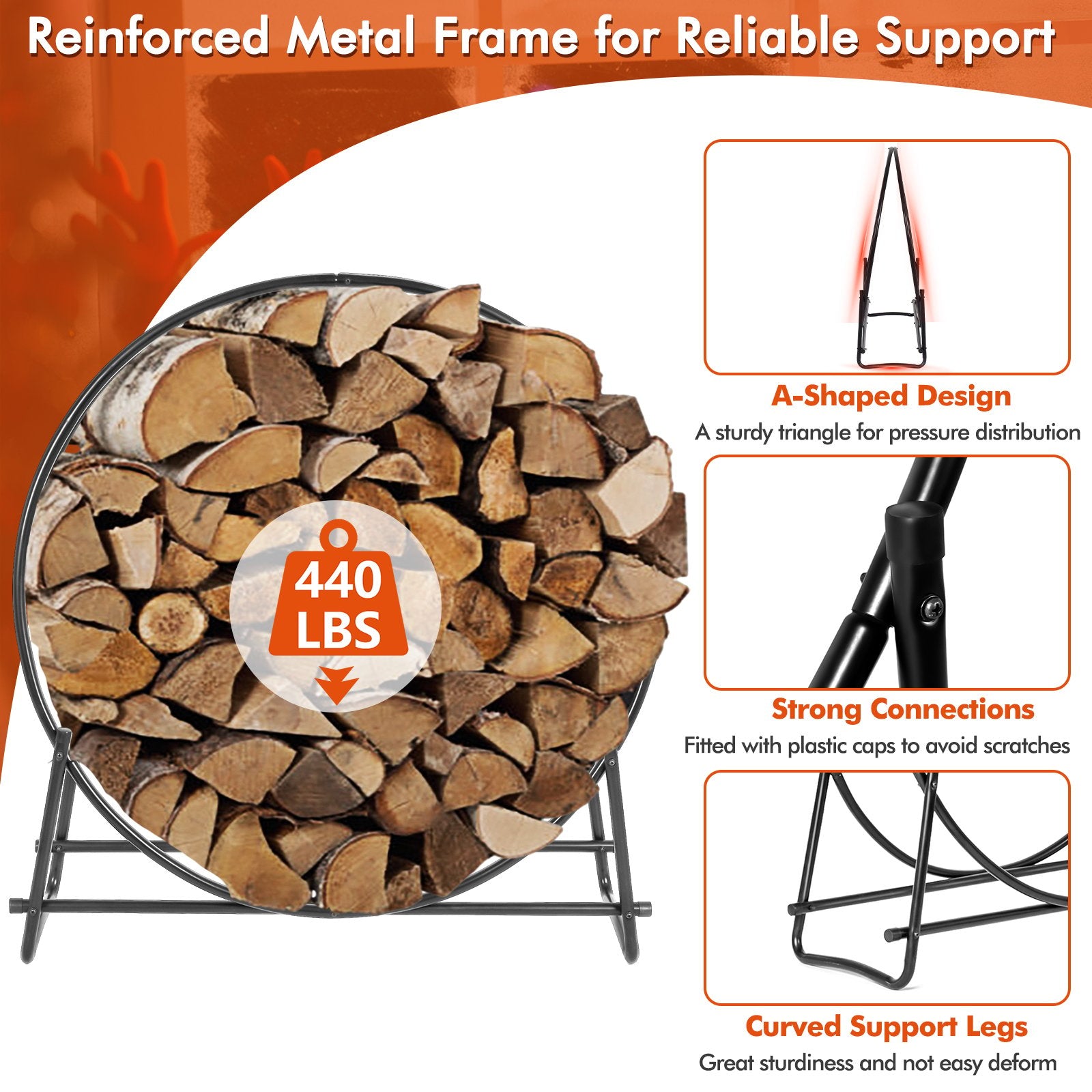 40-inch Tubular Steel Firewood Storage Rack, Black - Gallery Canada