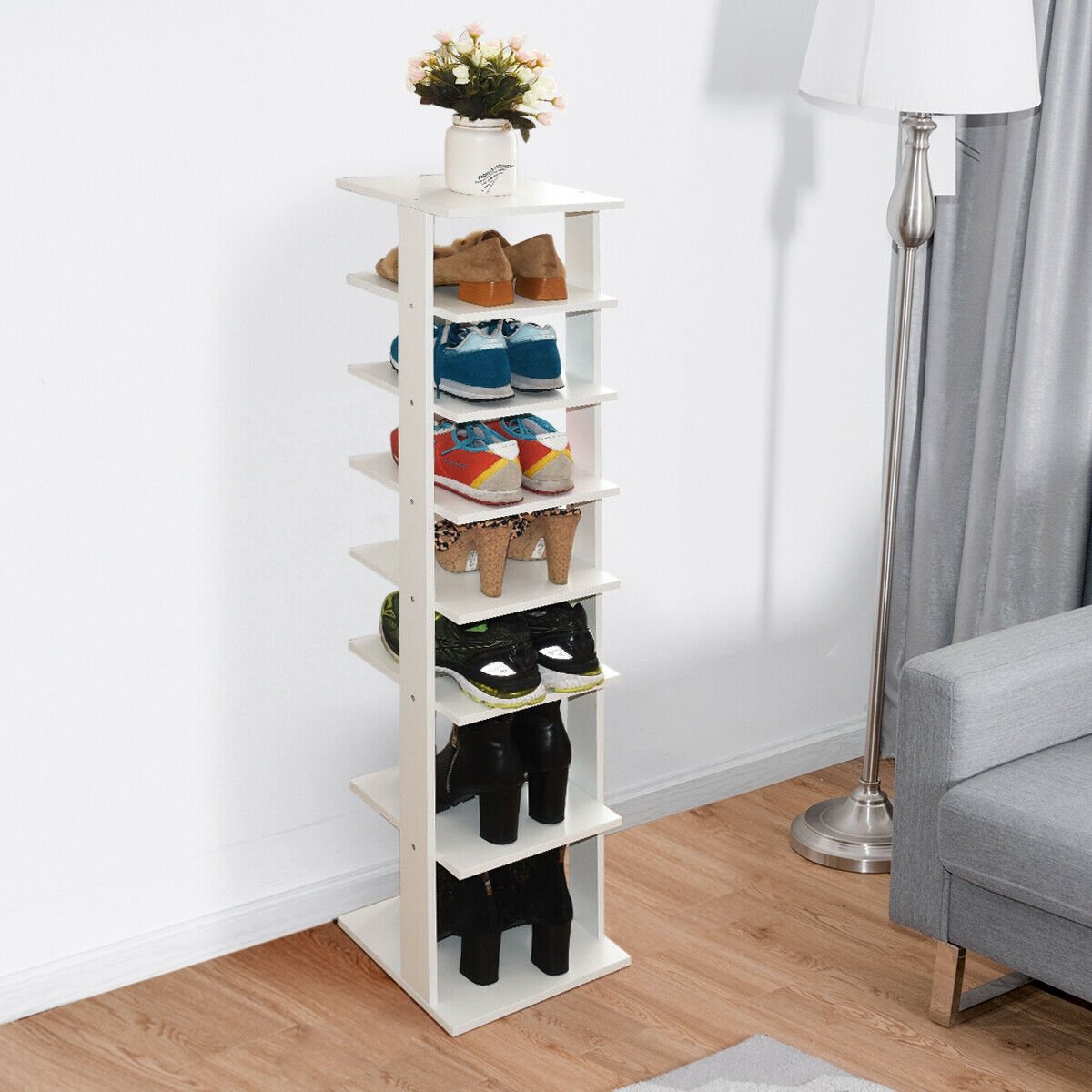 Wooden Shoes Storage Stand 7 Tiers Shoe Rack Organizer Multi-shoe Rack Shoebox, White Shoe Racks & Storage Benches at Gallery Canada