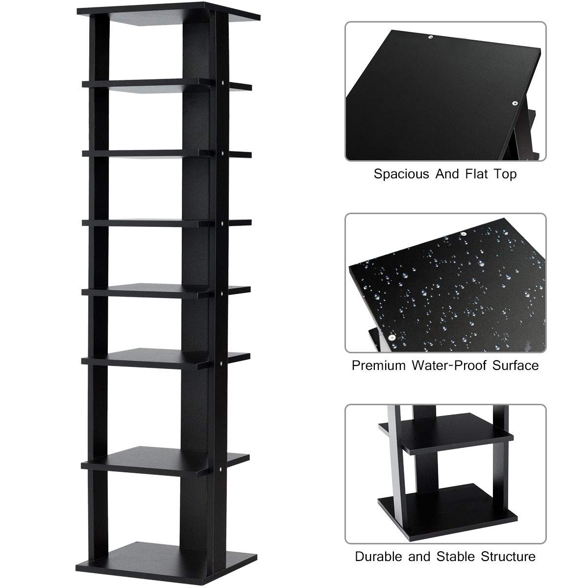 7-Tier Shoe Rack Practical Free Standing Shelves Storage Shelves, Black - Gallery Canada