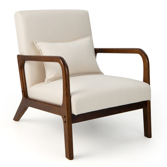 Modern Accent Chair with Rubber Wood Frame and Lumbar Pillow, Beige Accent Chairs Beige at Gallery Canada