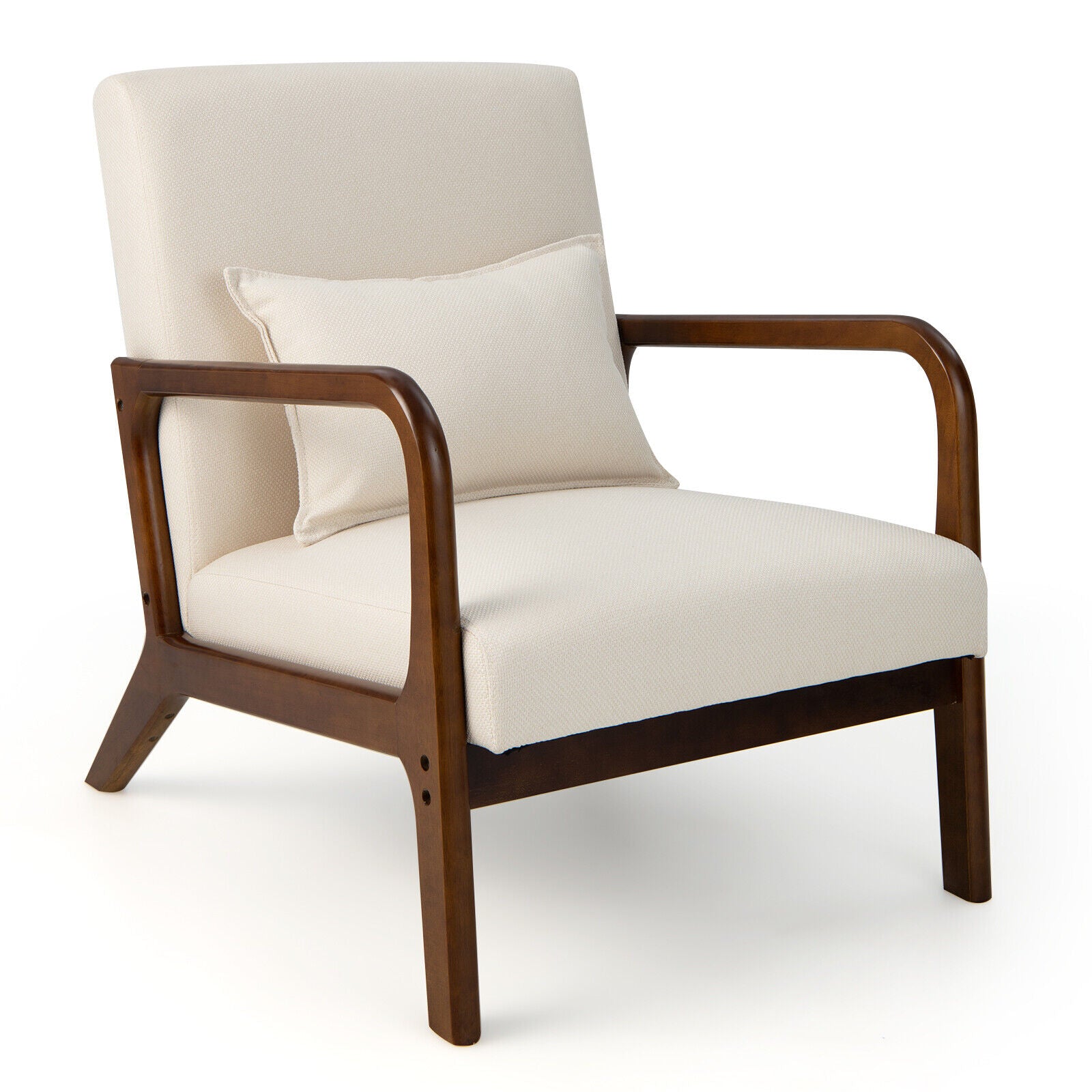 Modern Accent Chair, Rubber Wood Frame, Lumbar Pillow, Beige Accent Chairs at Gallery Canada