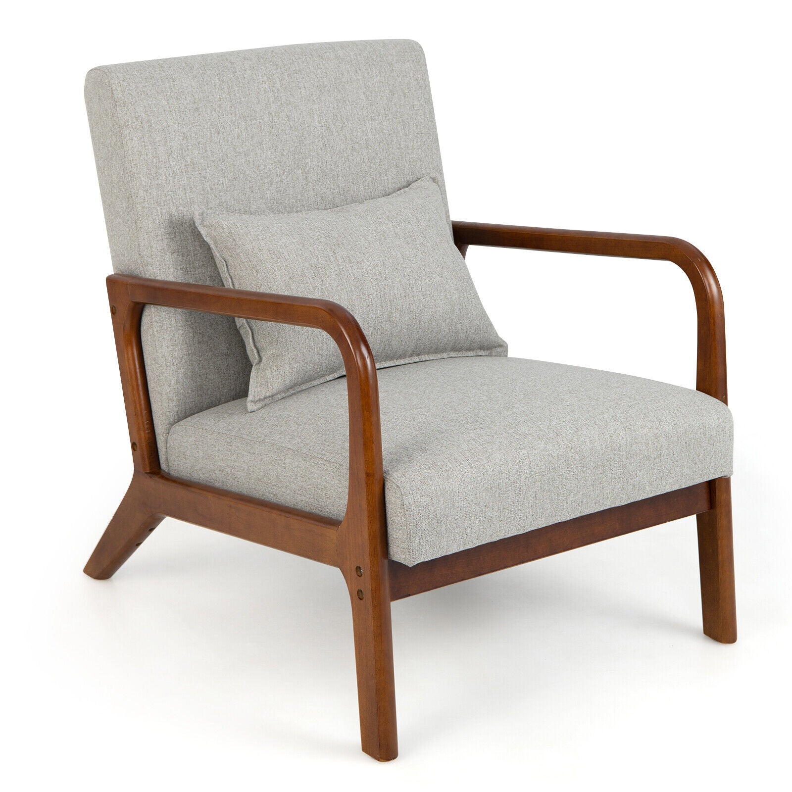 Modern Accent Chair, Rubber Wood Frame, Lumbar Pillow, Gray Accent Chairs Gray at Gallery Canada