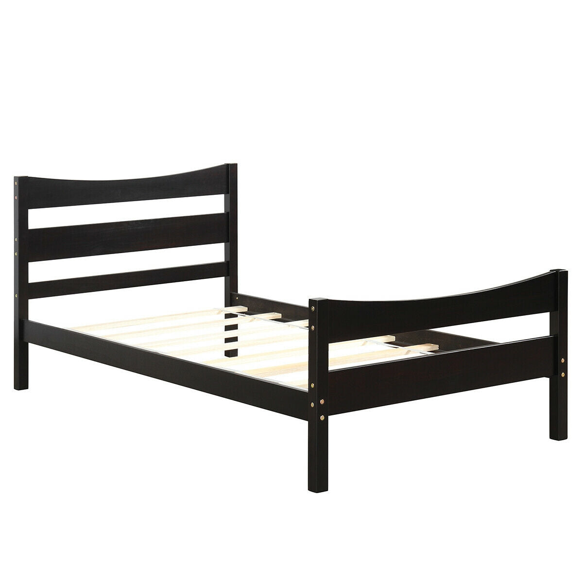 Twin Size Platform Bed Frame, Slat Support Foundation, Dark Brown Simple Bed Frame at Gallery Canada