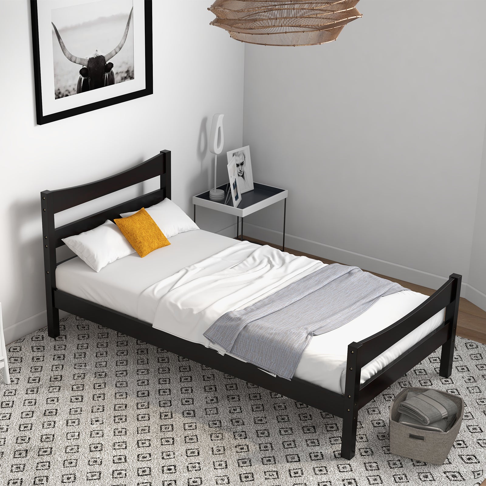 Twin Size Platform Bed Frame Foundation Slat Support , Dark Brown Simple Bed Frame at Gallery Canada